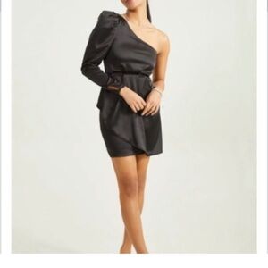 Black One-Shouldered Satin Altar'd State Mini Dress